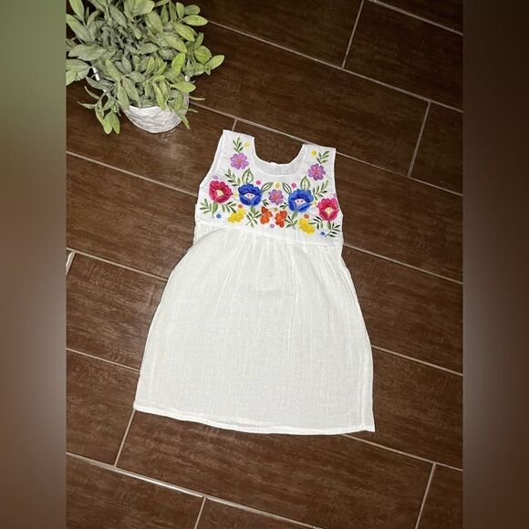 Mexican floral embroidery sleeveless dress sz 1 - Picture 1 of 5